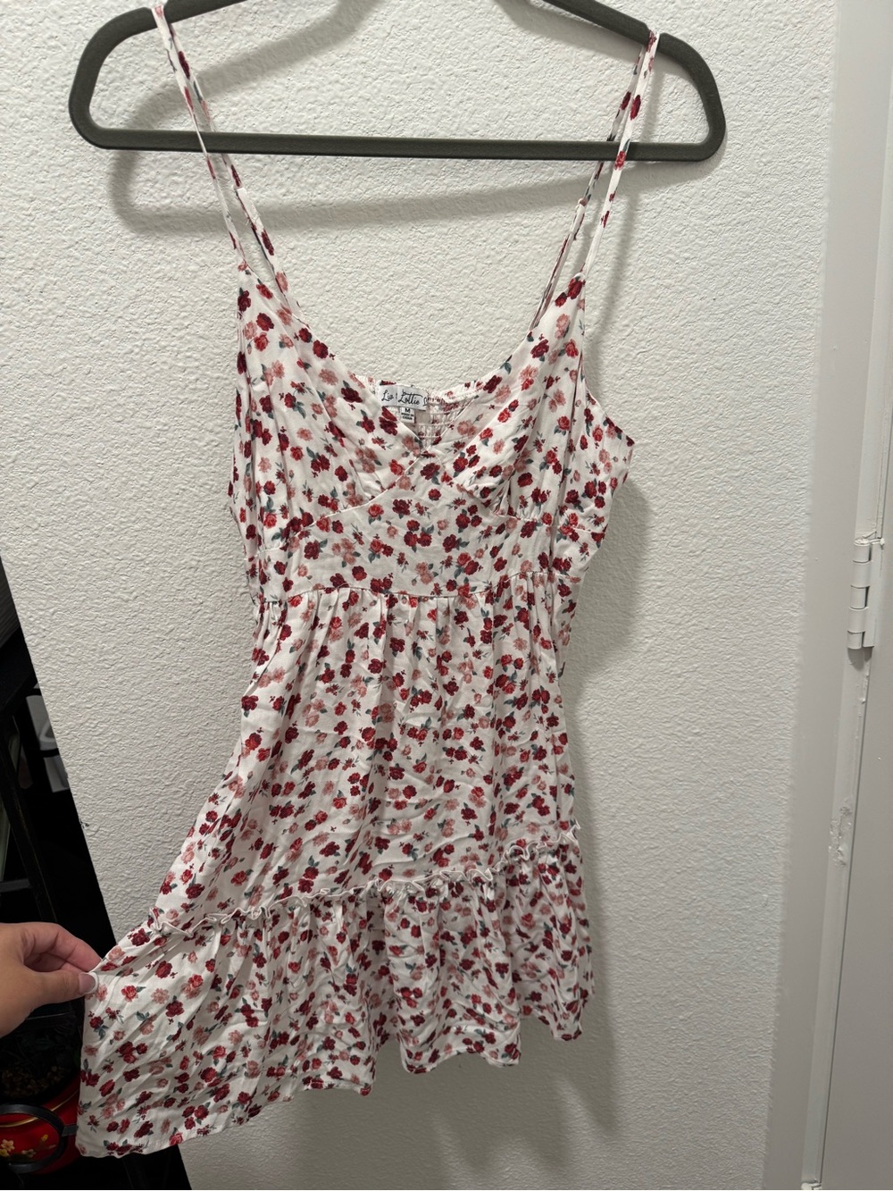 White Floral Sundress with Red Rose Print